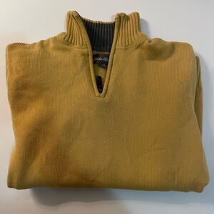 Eddie Bauer Mens Mustard Yellow Pullover Sweater Collar 1/4 Zip SizeM Cotton EUC
